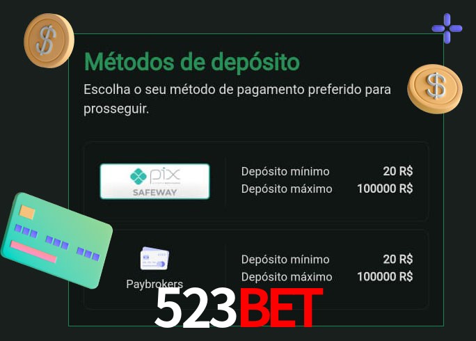 O cassino 523Bet oferece uma grande variedade de métodos de pagamento